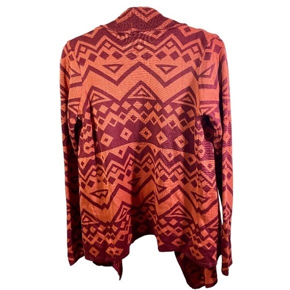 Staring at Stars Tribal Aztec Open Front Waterfall Red Orange Sweater S - Picture 2 of 8